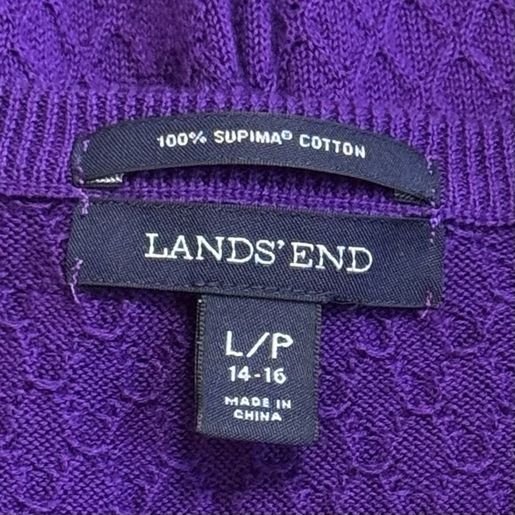 Land's End Purple Raised Diamond Cardigan Sweater Cozy Preppy Grannycore LP - Picture 7 of 10